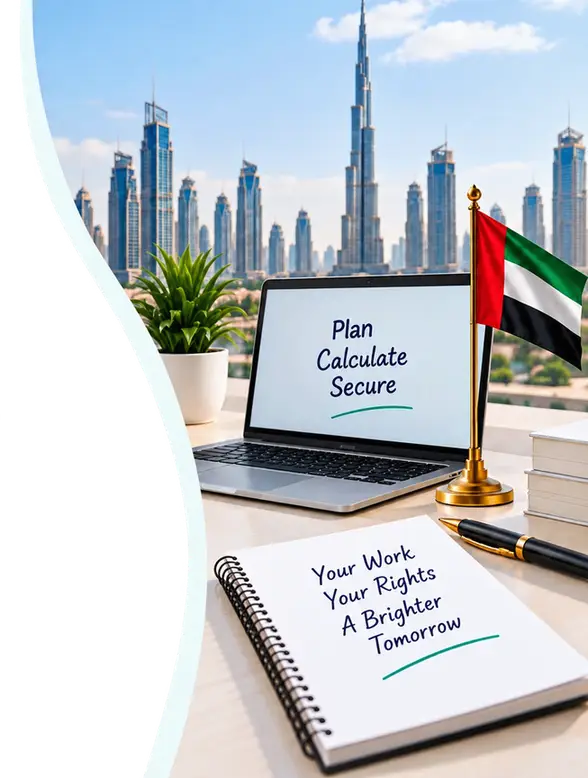 Laptop and UAE flag in a bright Dubai office