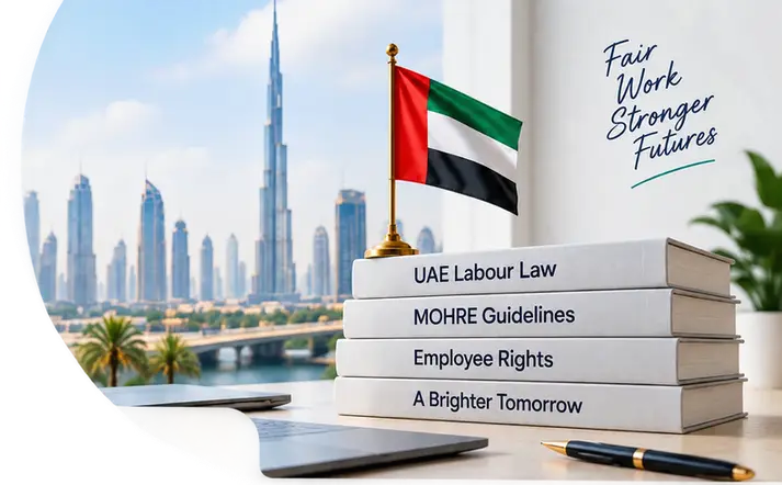 UAE flag and MOHRE guidelines books