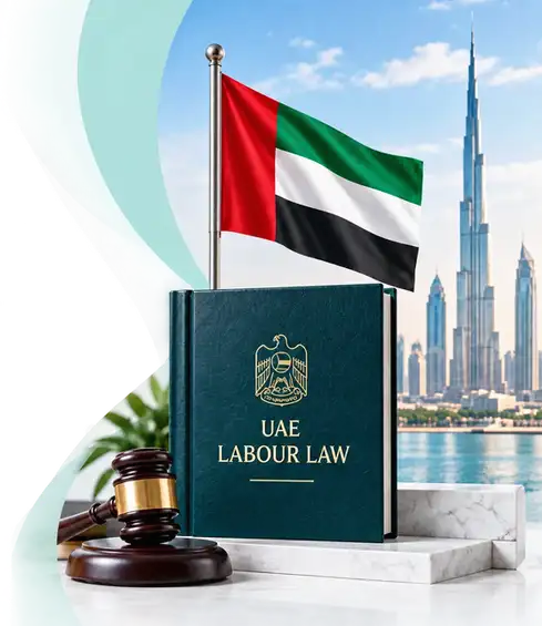 UAE flag, Dubai skyline and overtime planning
