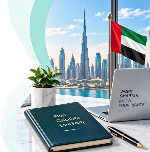 UAE flag, Dubai skyline and overtime planning
