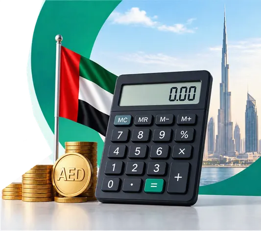 UAE flag, Dubai skyline and overtime planning