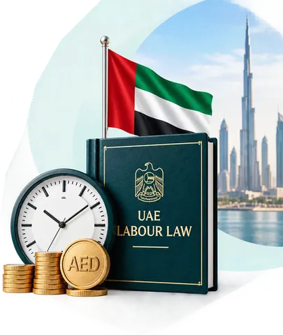 UAE flag, Dubai skyline and overtime planning